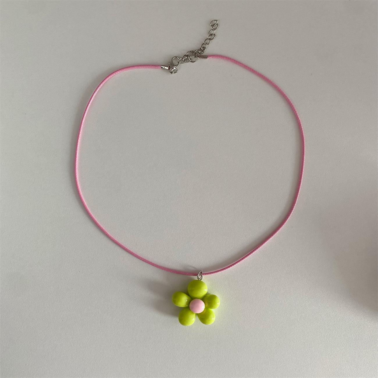 

LATS Sweet Colorful Flower Pendant Necklace for Women Girl Floral Design Rope Chain Chokers Fashion Zircon Gift