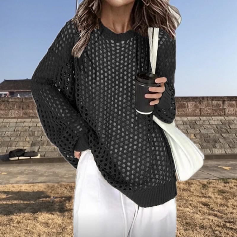 Womens Loose Knit Top Sheer Beach Cover Up Hollow Out Pullover
