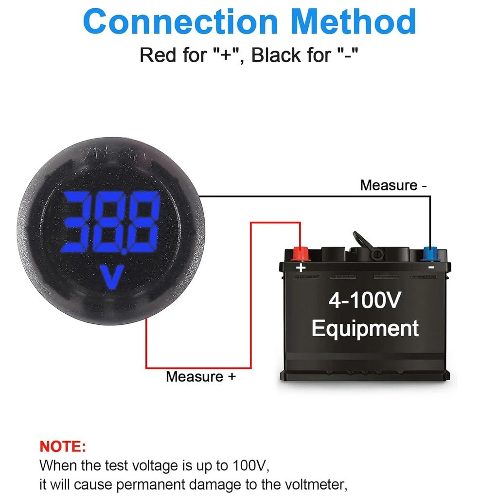 2/4pcs DC 4-100V Car Voltage Gauge LED Digital Display 12V 24V Waterproof Voltmeter Round Voltage Meter Volt Detector Tester