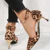 Leopard Print High Heel Shoes for Women 2025 Large New Sexy European and American Strap Hollow Shoes