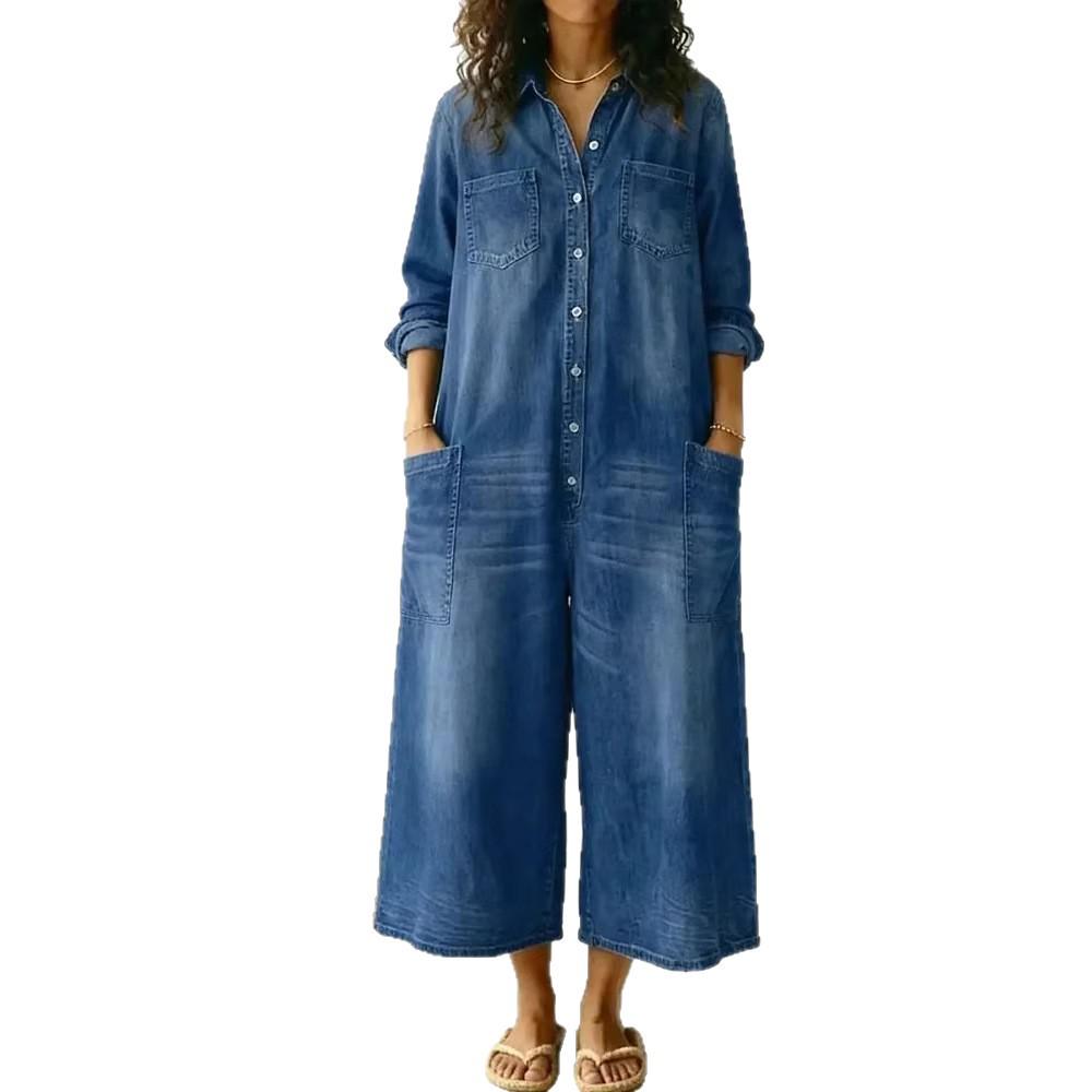 2026 Spring Women's Fashion European & American Single-Breasted Shirt Dress Jumpsuit