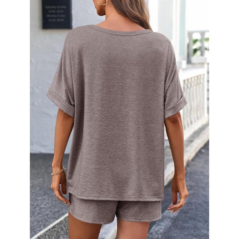 Conjunto Deportivo Casual Transpirable Holgado de Dos Piezas para Mujer Camiseta de Manga Corta y Pantalones Cortos con Cordón