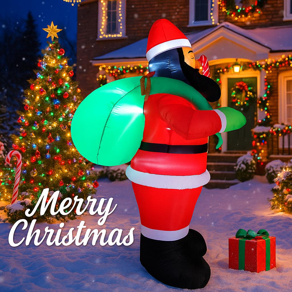 6.89FT Christmas Inflatable Toys with LED Light Santa Claus Gift Bag Yard Supplies Home Ornaments Festive Xmas Yard Decoration