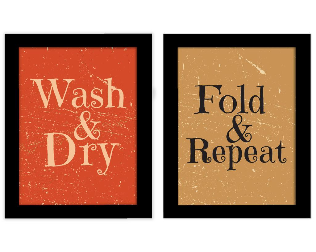 Inkdotpot 2 Piece Laundry Signs for Laundry Room Decor Wash Dry Fold Repeat Poster With Frame, Laundry Room Wall Art Signs Framed