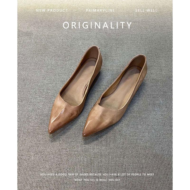Super Soft Sheepskin~ Genuine Leather Pointed Tip Temperament Single Shoes Women's Shoes Light Mouth Commuting Shoes One Pedal French Simple 