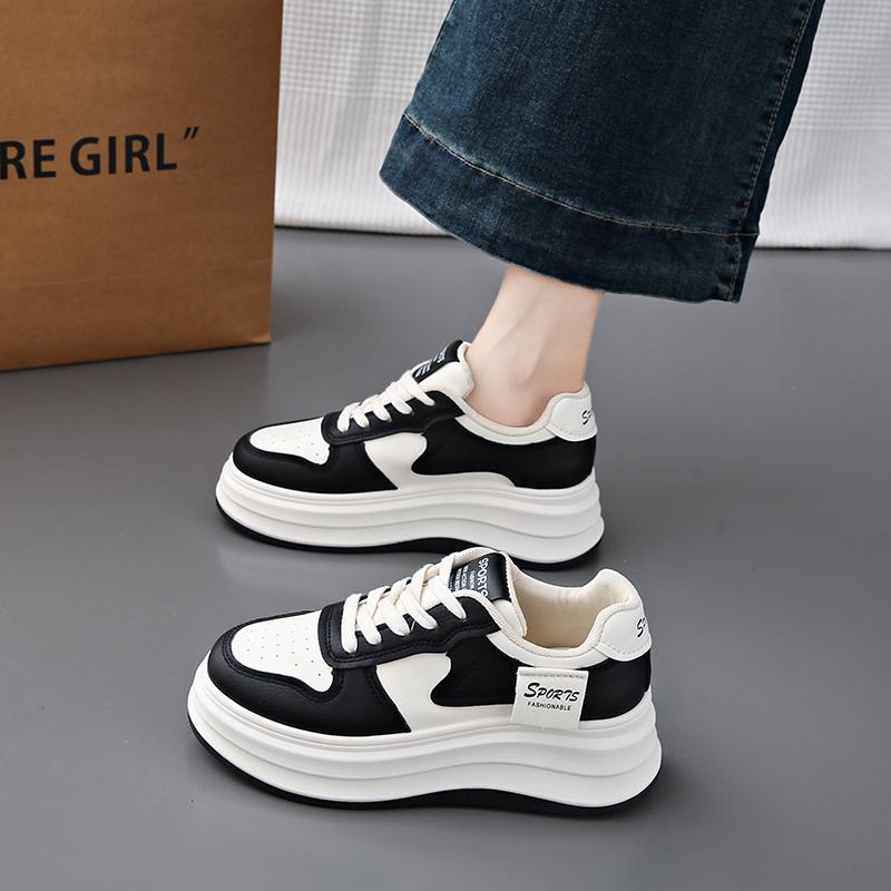 Fashion CRLAYDK Women's Skateboard Sneakers Casual Walking Height Increase Shoes PU Leather Lace Up Platform Ladies Shopping Tennis