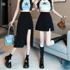 Irregularly Split Black Skirt Women's Summer Medium and Long A-shaped Skirt Safety Pants High Waist Short Skirt Skirt