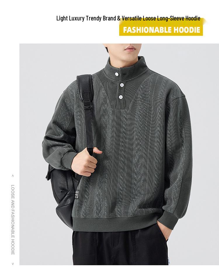 2025 Men's Plus Size Heavyweight Hoodie: Autumn/Winter, Half-High Collar, Casual Loose Fit