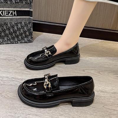British Style Round Head Platform Small Leather Shoes Women's 2024 Spring New Metal Buckle Retro Versatile Thick Heel Loafers Women