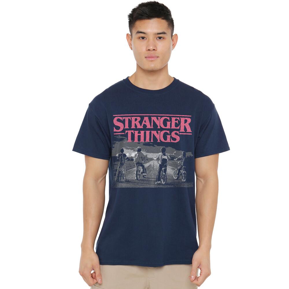 

STRANGER THINGS SESON 1 POSTER BIKE SCENE T SHIRT, NAVY Unisex T-Shirt XXXXL