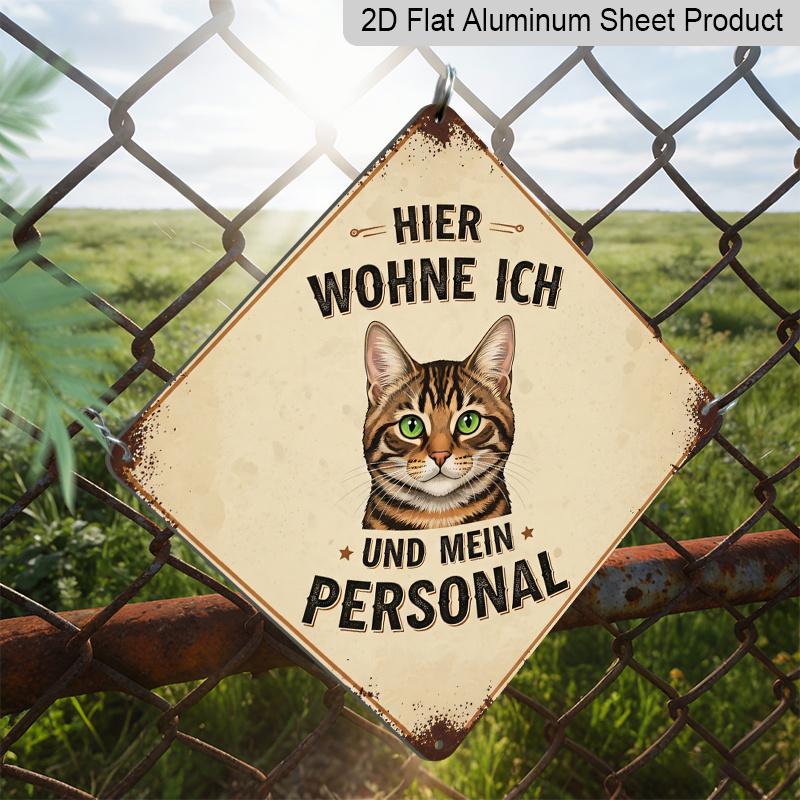 2D Flat - 1pc Vintage Cat Themed Aluminum Sign, Funny German Slogan Wall Art, Rustic Aluminum Plaque, Suitable for Cat House, Pet Shop, Living Room