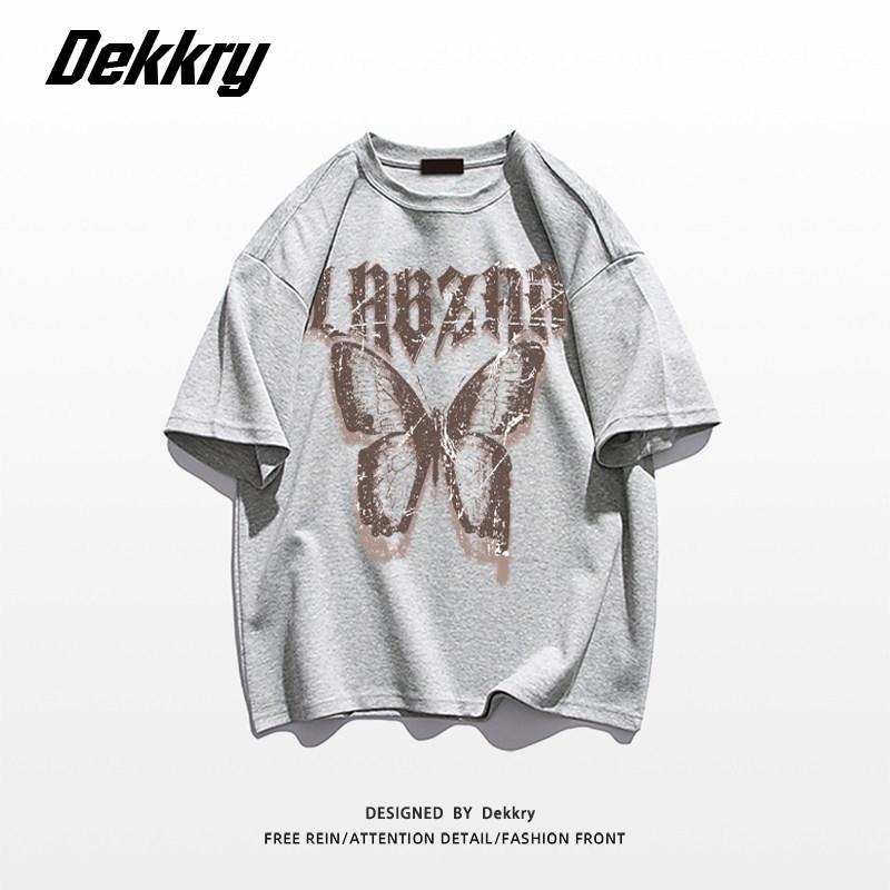 American high street butterfly letter printing large size fat mm pure cotton short-sleeved T-shirt women's loose and thin versatile couple's clothing