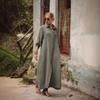 Cotton Linen Long Dress With Shirt Collar For Elegant Casual Wear