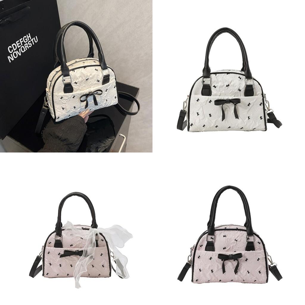 Cute Bow Printed Small Shoulder Bag Made Of Polyester For Everyday Outfits
