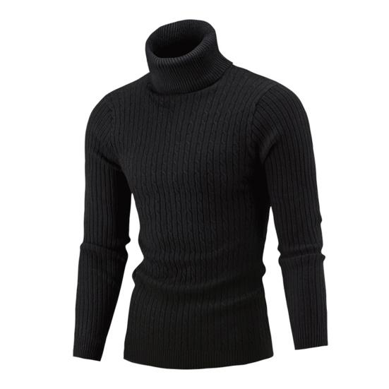 Casual Men Autumn Solid Color Turtle Neck Ribbed Twist Sweater Bottoming Shirt