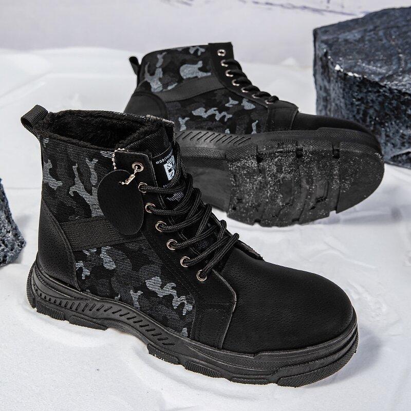 Men's shoes winter cotton shoes piled thickened warm non-slip thick-soled Martin boots wear-resistant men's camouflage outdoor hiking shoes