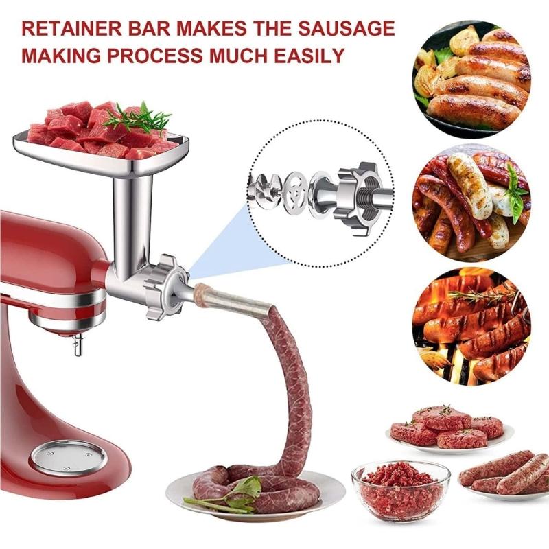 Multifunctional Food Processing Attachment Sausage Filling Tubes Grinding Plates Meat Grinder Attachment for Mixers