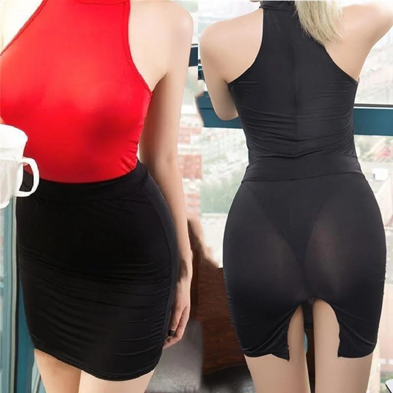 Freeauce Mesh Transparent Skirts For Women Sexy Mini Pencil Black See Through Wrap Hip Skirts Woman Night Club Wear Dress