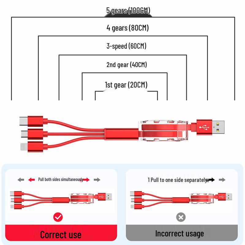 Einziehbarer 3-in-1 Ladekabel - USB, Typ-C, Android-kompatibel - Perfekt für Logo-Branding & Werbeaktionen