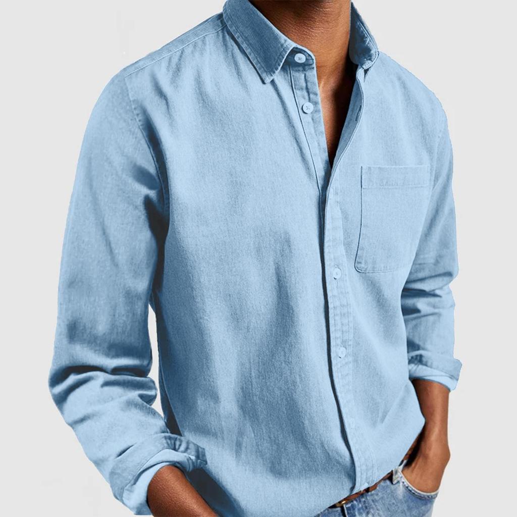 Men's Vintage Business Shirt Casual Temperament Solid Color Long Sleeve Lapel Neck Shirts with Button Plain Autumn Casual Wear
