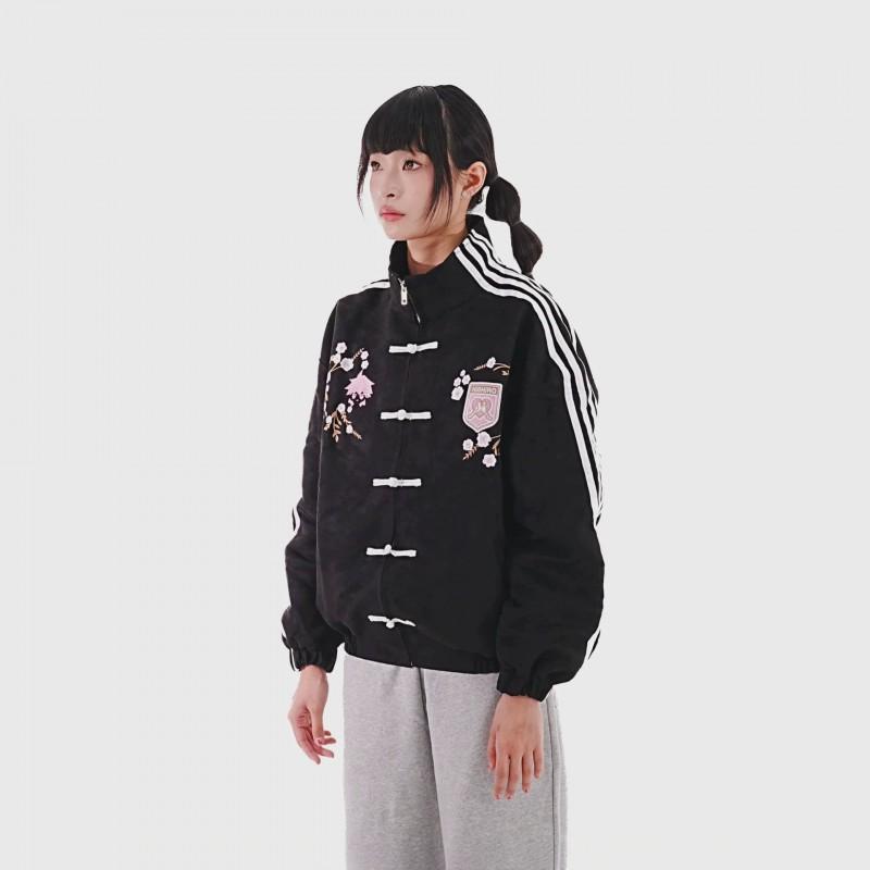 Unisex Oversized Chinese Style Embroidered Cherry Blossom Jacket With Mandarin Collar Toggle Buttons