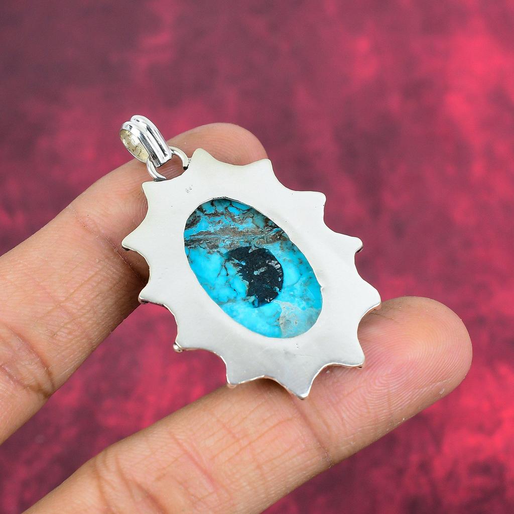 Turquoise 925 Solid Sterling Silver Pendant, Handmade Gemstone Pendant Jewelry, Gifts For Wife Brand New Pendant