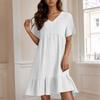 Ladies' Casual And Fashionable Solid Color Dress, Loose Short Sleeved Waist Cinched Dress