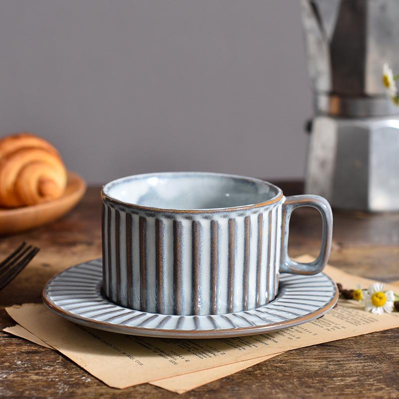 Japanese-Style Retro Ceramic Coffee Cup and Saucer Set Creative Afternoon Tea Mug With Tray Personalized Mug Kiln Water Cup