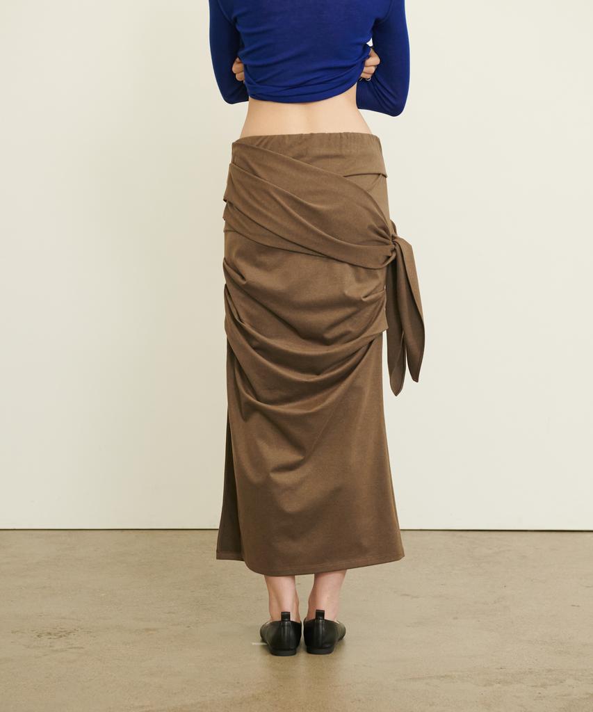 Eonmyuteu Drapery Ribbon Tie Skirt_Brown