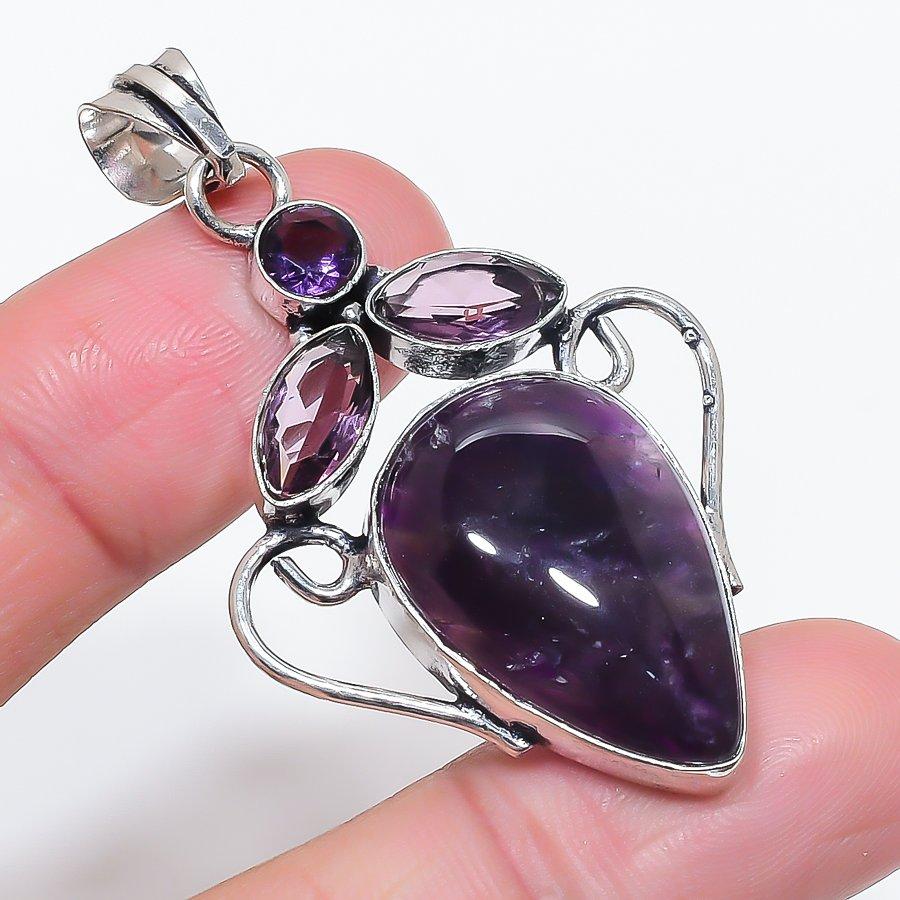 

Natural Sage Amethyst, Amethyst 925 Sterling Silver Jewelry Pendant 2.29 p5Q06