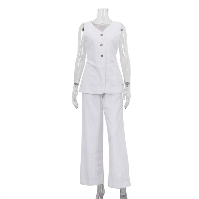 

Fashion Wind Casual Fashion Waist-Controlled Silm Vest Jacket Pants Two-Piece Suit Vest and Pants Set White L