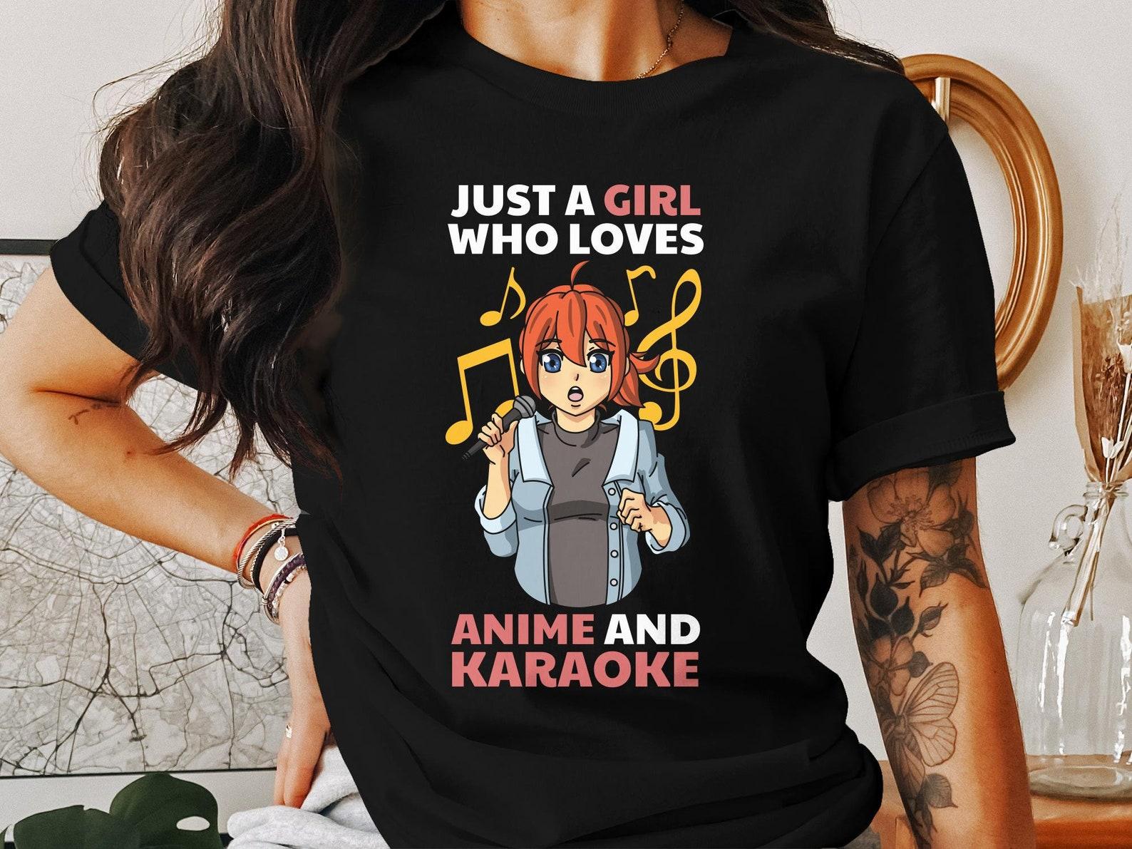 Anime Karaoke Girl T-Shirt, Cute Manga Music Lover Tee, Casual Vocalist Shirt, Unique Gift for Anime Fans, Unisex Graphic Tee 2XL