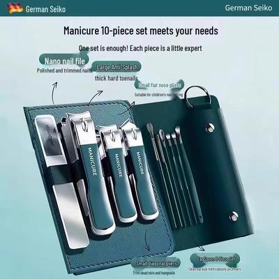 German Precision Nail Clipper Set: Slant, Pointed, Flat Tip Clippers & Ear Pick for Family Manicure