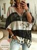 Plus Size Women's Casual V-neck Three-quarter Sleeves, Fluorescent Contrast Stitching Print, Loose and Trendy Street Style Top