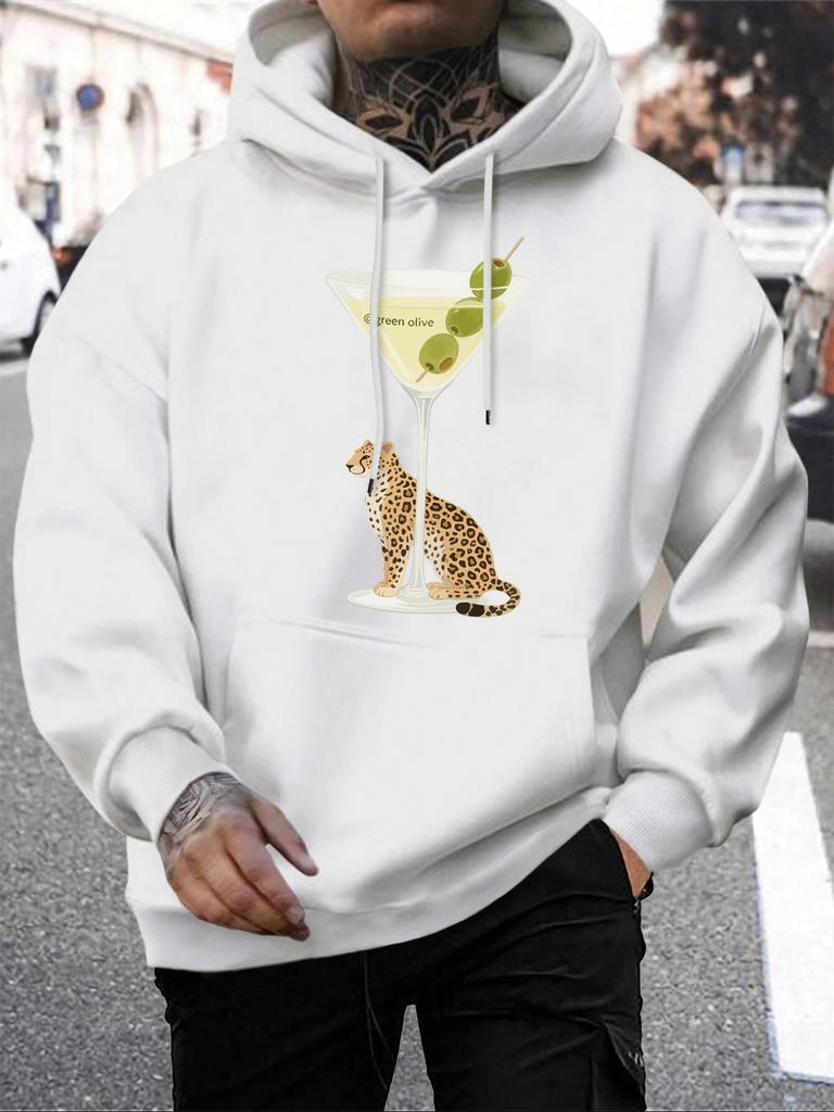 Green Olive Fresh Fruit Leopard Print Men Hoodies Hip Hop Harajuku Hoody Casual Loose Streetwear Fleece Multicolor Male Pullover