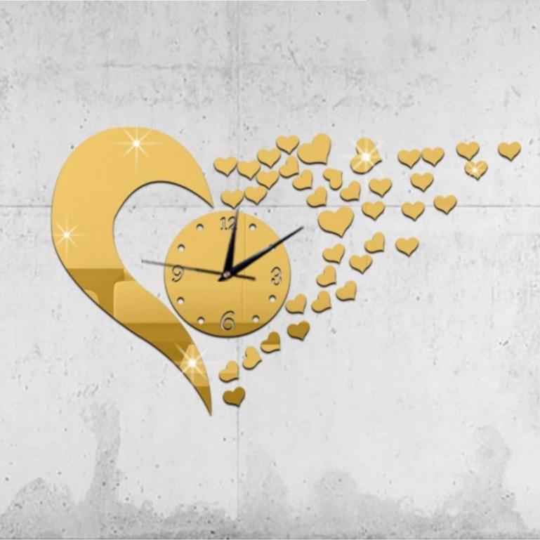 3D Heart Mirror Wall Clock: Creative, Fashionable, Silent Living Room Decoration