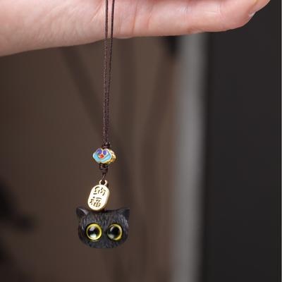 Ebony Kitten Head Pendant Healing Hammer Cat Mobile Phone Chain Bag Keychain Pendant Live Like Gifts Home Decoration Accessories