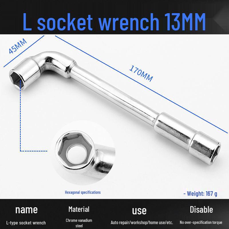 L-Shaped Hex Socket Wrench Set with Double-Ended Elbow and Perforated Pipe Wrench.