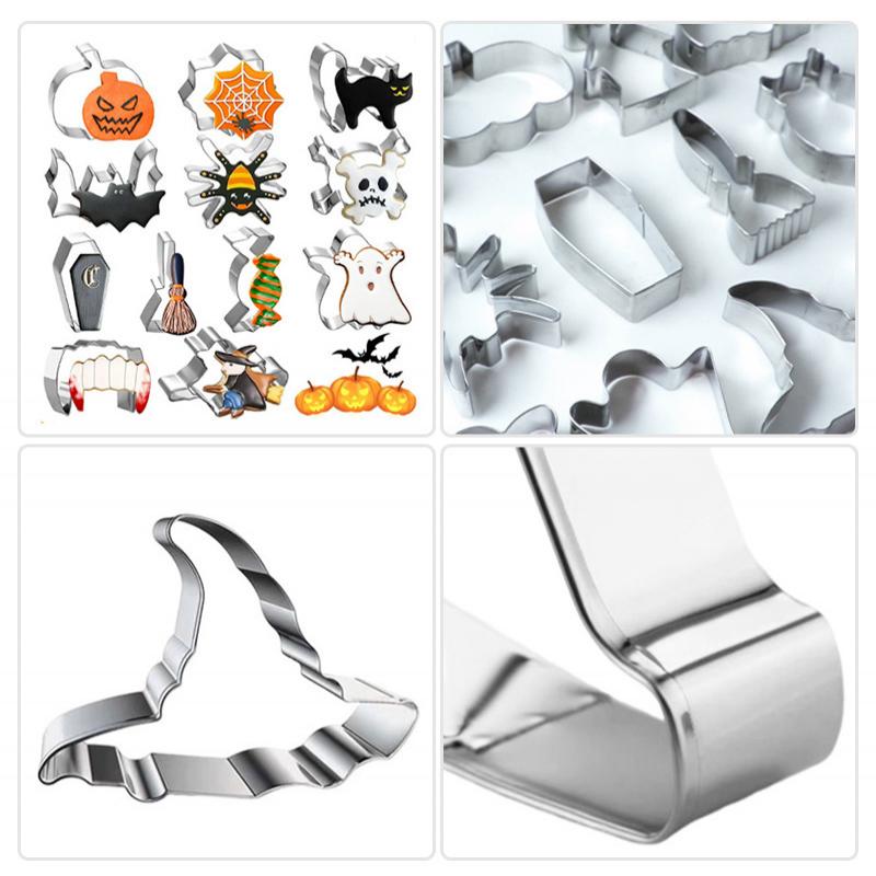 12PCS Halloween Cookie Cutter Set Pumpkin Ghost Bat Shape DIY Chocolate Fondant Mold Biscuits Mould Halloween Baking Tools