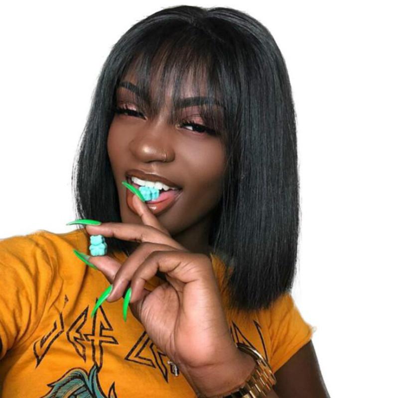 Европейские и американские парики женские короткие волосы бобо голова плоская челка пушистый натуральный африканский парик крышка темно-коричневого