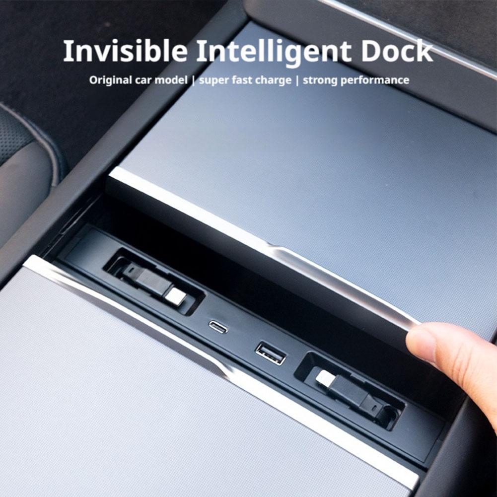 for Tesla Highland 2025 Hub Adapter Accessories - USB Charging Dock For Center Console With Multi-Device Fast Charging Q1Z2
