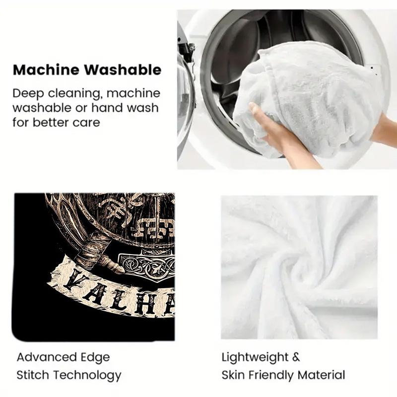 Vintage Viking Emblem Print 2D Flat Pattern Flannel Blanket High Quality All Seasons Warmth and Comfort Perfect for Christmas Gifts.PMT0914054
