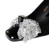 Fashion Korean Version Of One-Length Strip Rhinestone Buckle Single Shoes Square Toe Thick Heel Sequin Bow Mid-Heel Women's Shoes