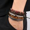 5 Pcs Multi Layer Cowhide Bracelet, Mens Beaded Bracelet Wooden Bead Designs Boho Style