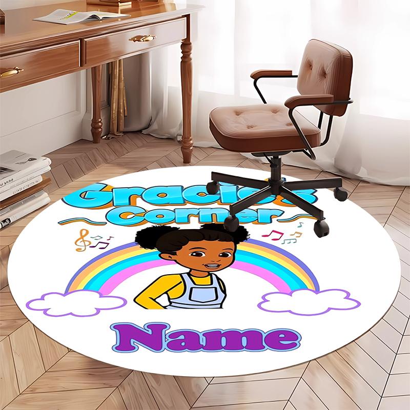 Custom Name Gracie's Corner Printed Round Rug Carpet Chair Rug Area Rug Entryway Doormats,for Office Chair Living Room Bedroom Kitchen Room.