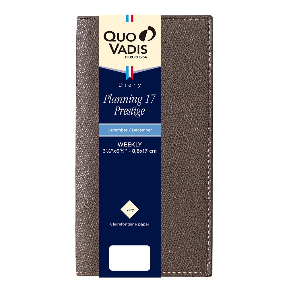 QUOVADIS 2026 Planning 17 Prestige/Club Weekly Vertical Diary Slim Size 17x8.8cm Marron Glace qv55702mr