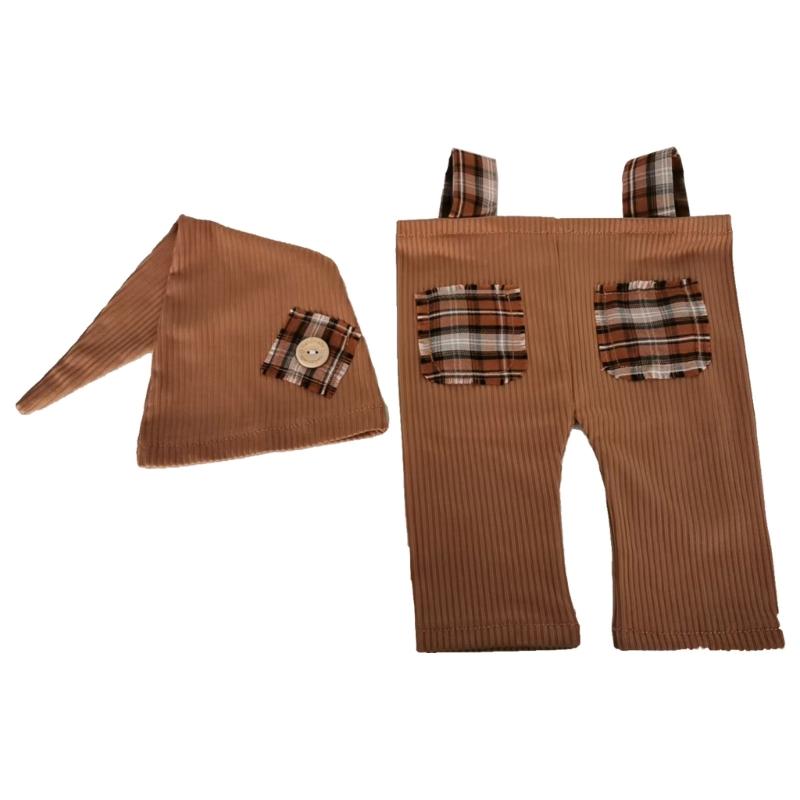 Baby Photography Props Overalls and Hat Outfit Photo Shoot Clothes Breathable Baby Infant Photography Costume Clothing коричневый