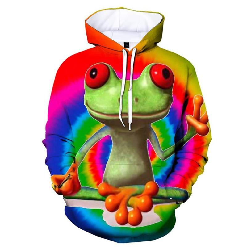 3D Printed Colorful Frogs Hoodie For Men Funny Animal Pattern Sweatshirt Outdoor Sports Tops Pullovers Street Autumn Long Sleeve