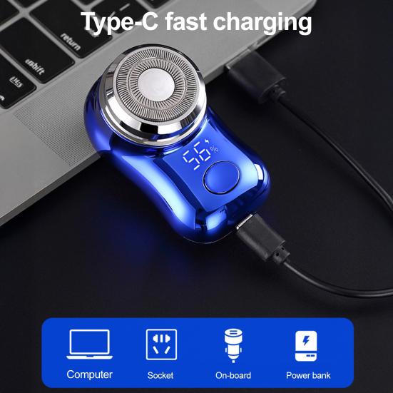 Mini Travel Shaver Men Electric with LED Display, Waterproof Wet And Painless Facial Hair Remover Dry Pocket Size Razor, USB Rechargeable Portable