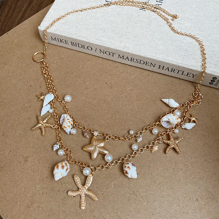 European and American Retro Color Shell Pendant Necklace Niche Collarbone Chain Design Niche Item Decoration